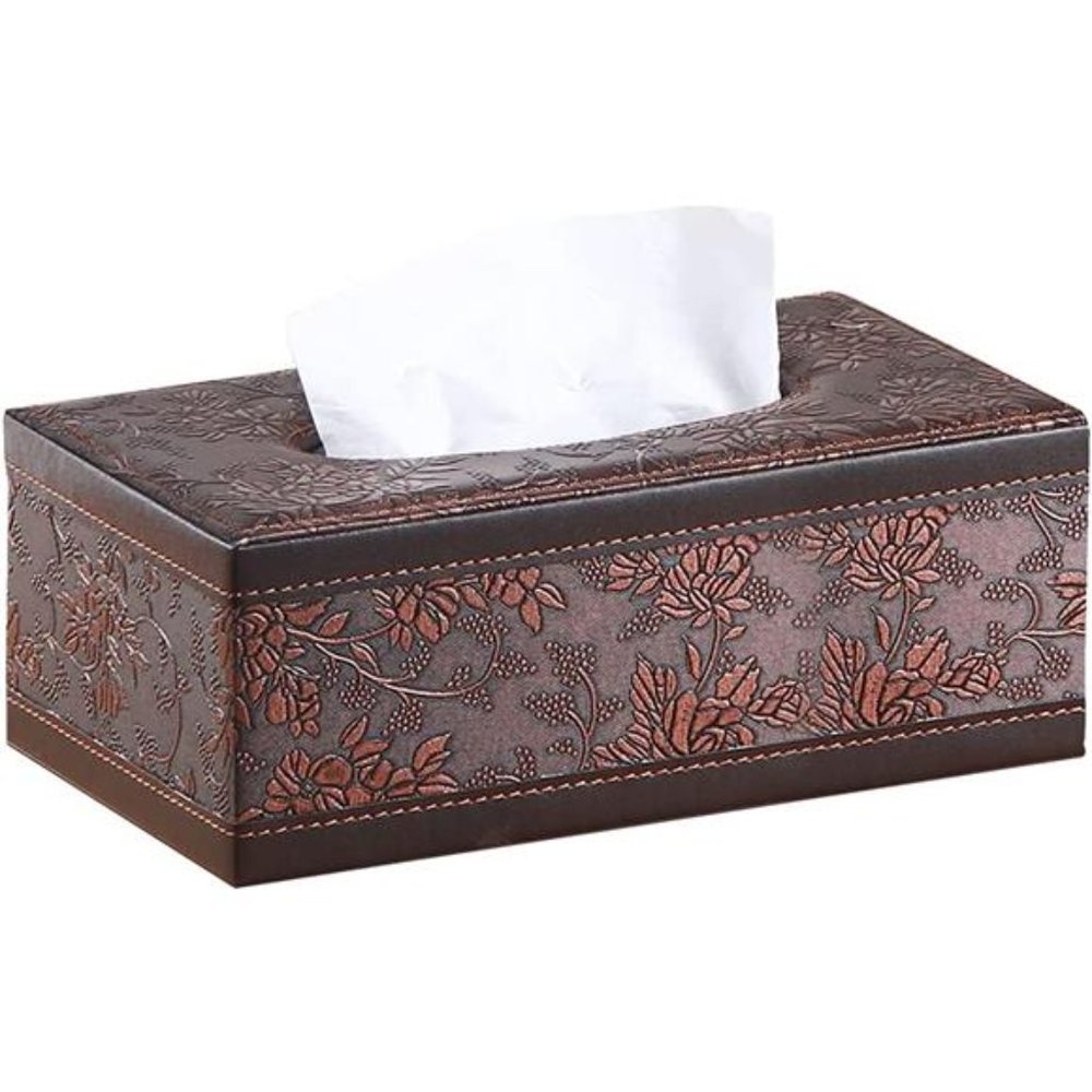 Leather Tissue Box Cover Retro Rectangular Facial Tissue Box Holder, Modern